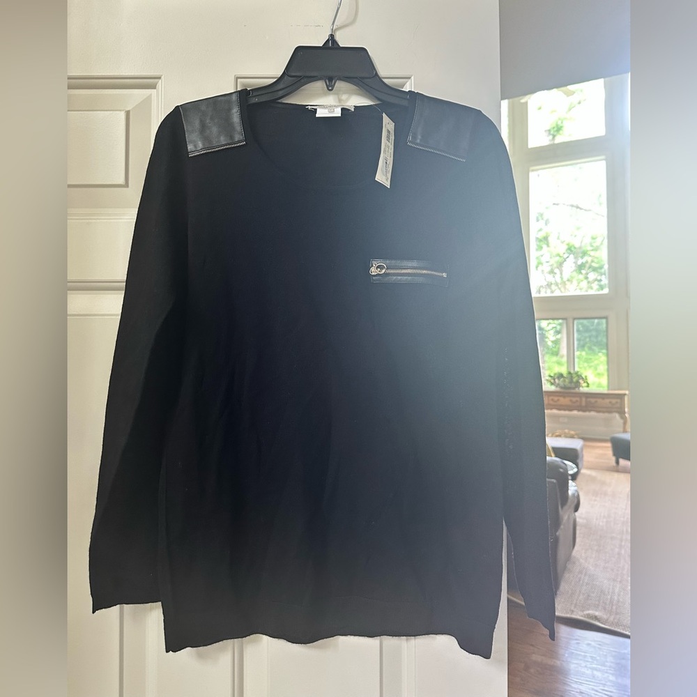 NWT Gerard Darel Black Top with Leather Details